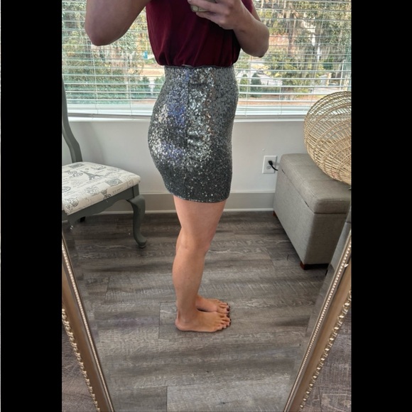 Pewter silver gray sequin mini skirt - Picture 9 of 10